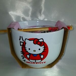 Hello Kitty White Bowl with Chopsticks